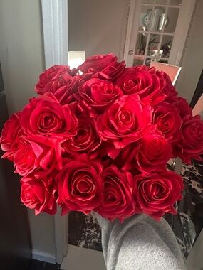 Bright Red Rose Bouquet - Faux Floral Stems
